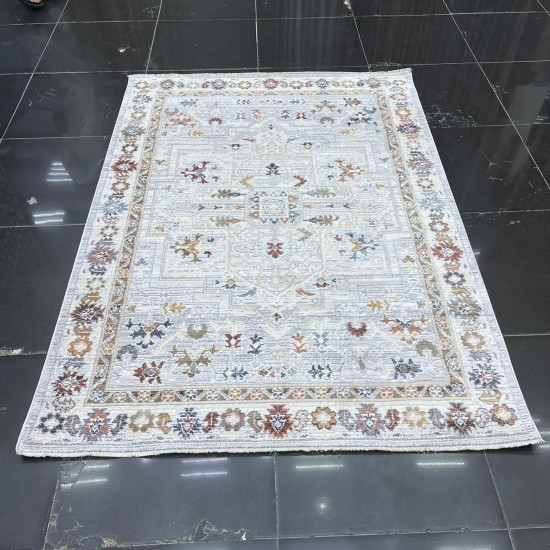 Turkish Bohemian Crystal Carpet DG198A Light Gray Color Size 150*220