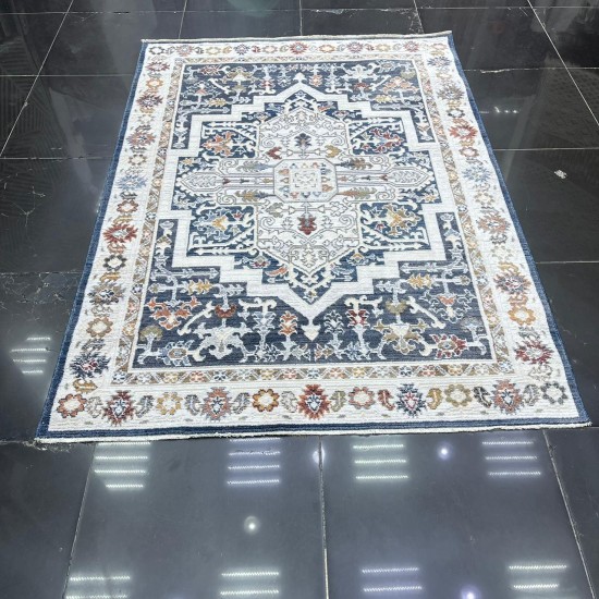 Turkish Bohemian Crystal Carpet DG198A Dark Navy Cream Color Size 100*200