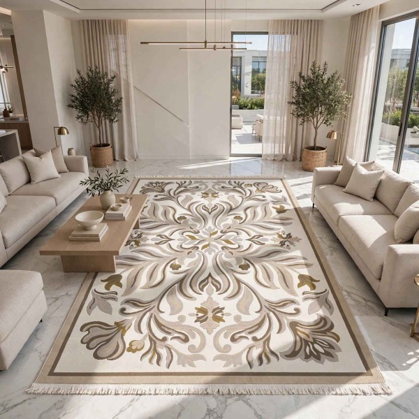 Turkish rug GALA French pattern SRC37A CREAM BROWN size 150*220
