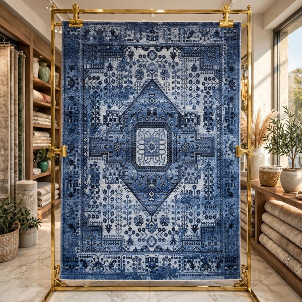 Turkish Luna Bohemian Rug Runner ODO9A BLUE 100x300 cm