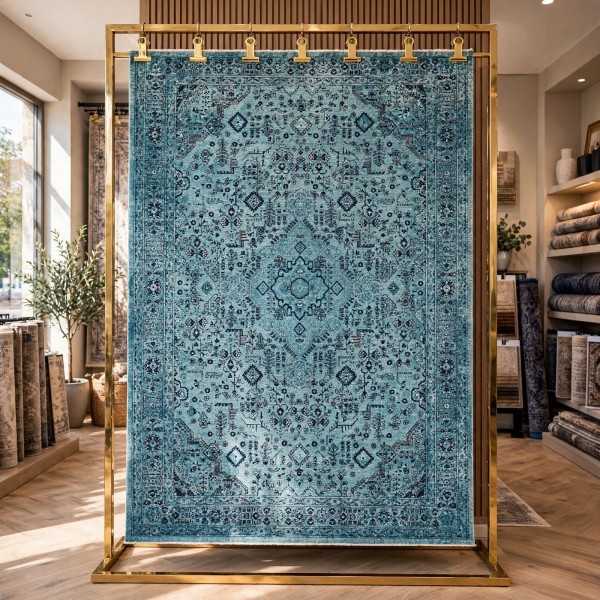 Turkish Luna Bohemian Rug Runner OE72C Aqua 100x200 cm