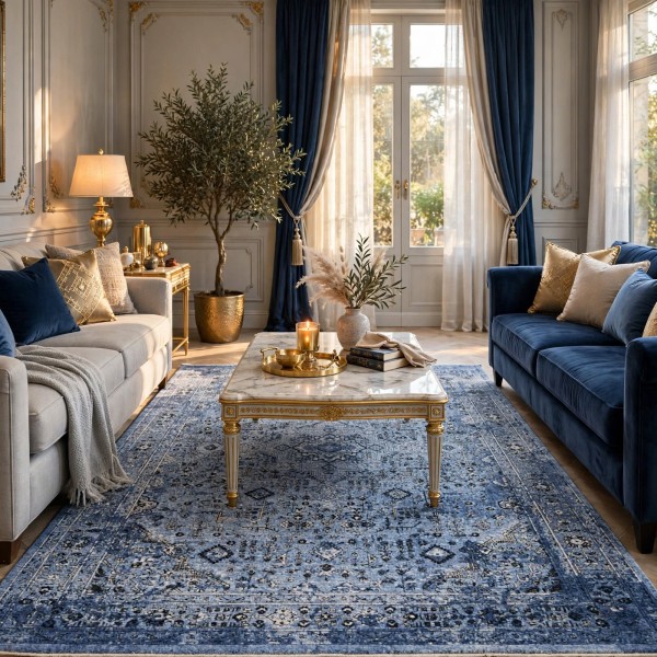 Turkish Luna Bohemian Rug Runner OE72C BLUE 100x200 cm