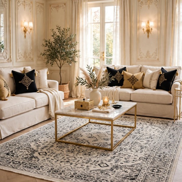 Turkish Luna Bohemian Rug Runner OE72C CREAM 100x300 cm