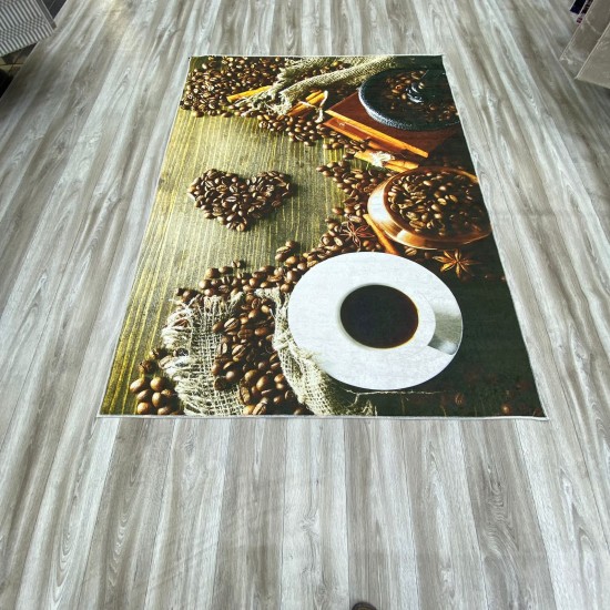 Rug for kitchens, coffee, green, beige