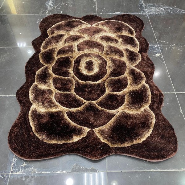 3D Shaggy silk hand carved brown