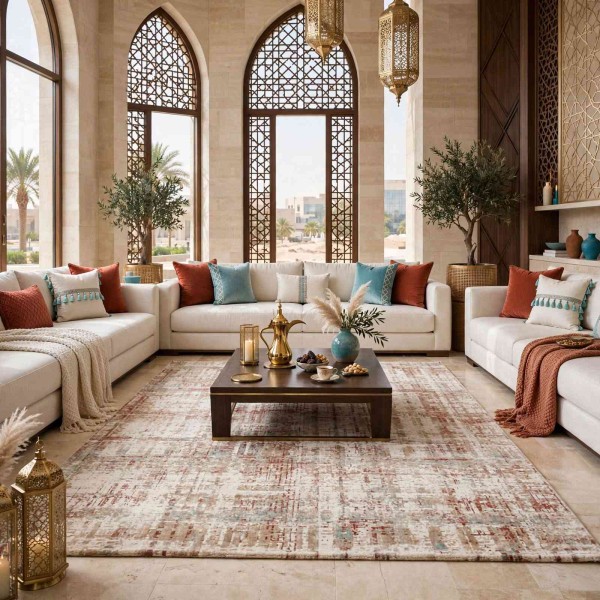 سجاد اريا بوهيمي تركي 9400A كريم تيرا مقاس 200*300 سم سجادة مجلس مودرن