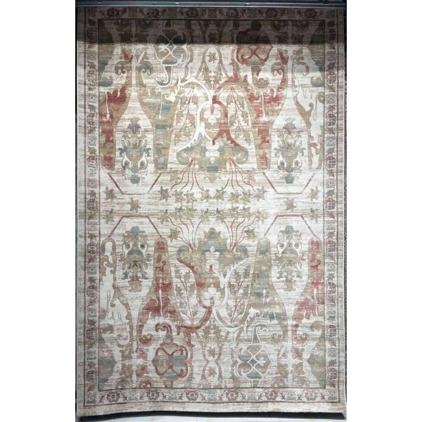 Aria Bohemian Turkish Carpet 0232A CREAM Light green 80x150 cm Small Rug