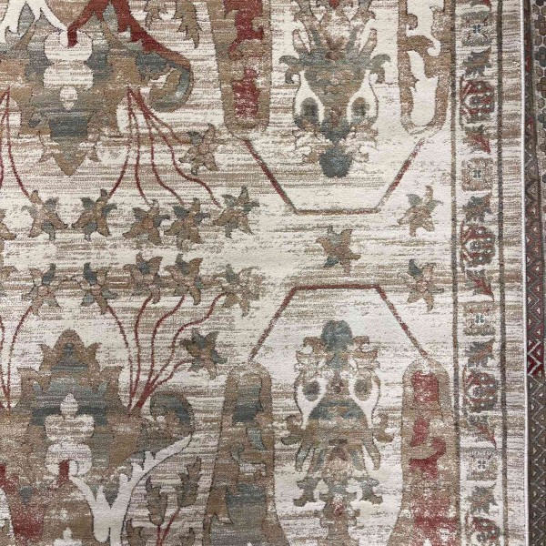Aria Bohemian Turkish Carpet 0232A CREAM Light green 80x150 cm Small Rug