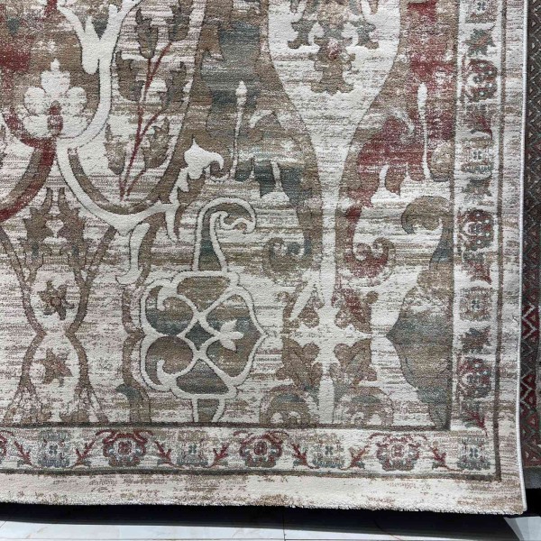 Aria Bohemian Turkish Carpet 0232A CREAM Light green 80x150 cm Small Rug