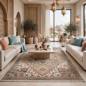 سجاد اريا بوهيمي تركي 9987A كريم بيج مقاس 150*220 سم سجادة مجالس مودرن