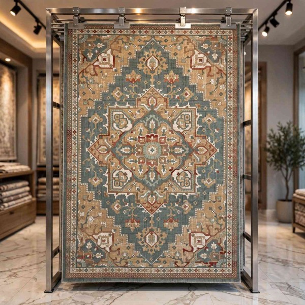 سجاد اريا بوهيمي تركي 9987A اخضر بيج مقاس 150*220 سم سجادة مجالس مودرن