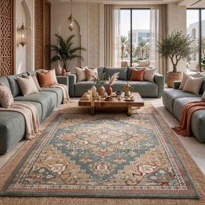 سجاد اريا بوهيمي تركي 9987A اخضر بيج مقاس 250*350 سم سجادة مجلس الشيوخ