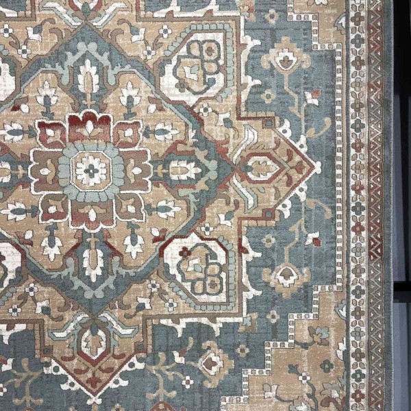 سجاد اريا بوهيمي تركي 9987A اخضر بيج مقاس 150*220 سم سجادة مجالس مودرن