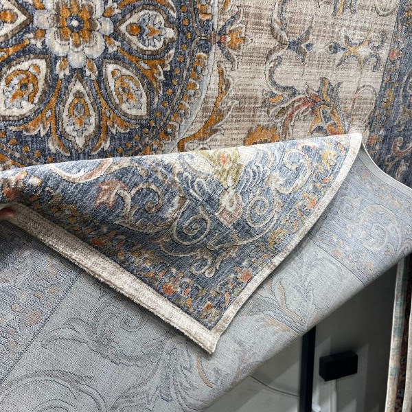 Turkish Bohemian RADA Rug KR12C BEIGE MULTI AQUA Size 150*220