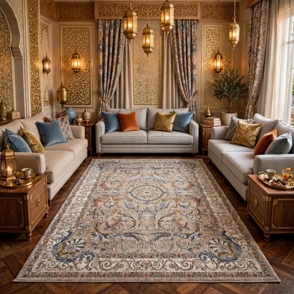 Turkish Bohemian RADA Rug KR12C Dark beige Size 150*220