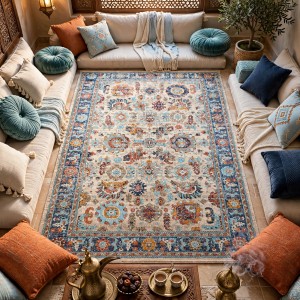 Turkish Bohemian RADA Rug KP78A CREAM Dark BLUE Size 200*300