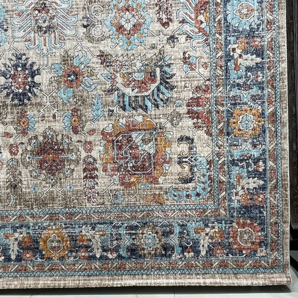 سجاد بوهيمي تركي رادا KP78A كريم سماوي غامق مقاس 200*300