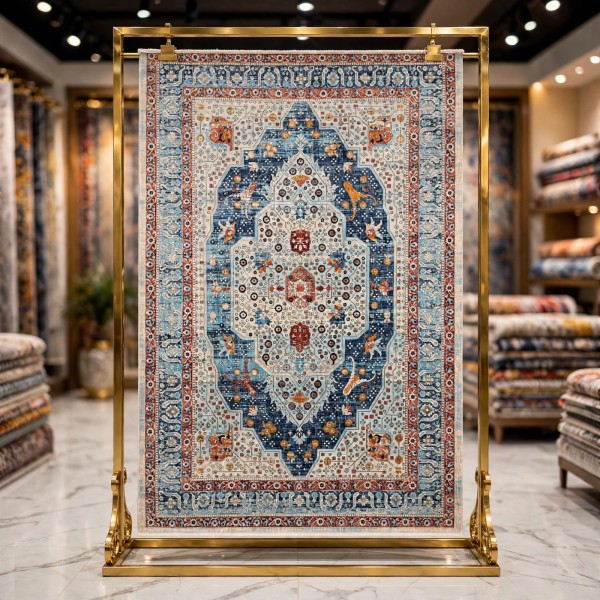 Turkish Bohemian RADA Rug KP81B CREAM Dark BLUE Size 100*200