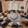 Turkish Bohemian RADA Rug KP81B CREAM Dark BLUE Size 100*200