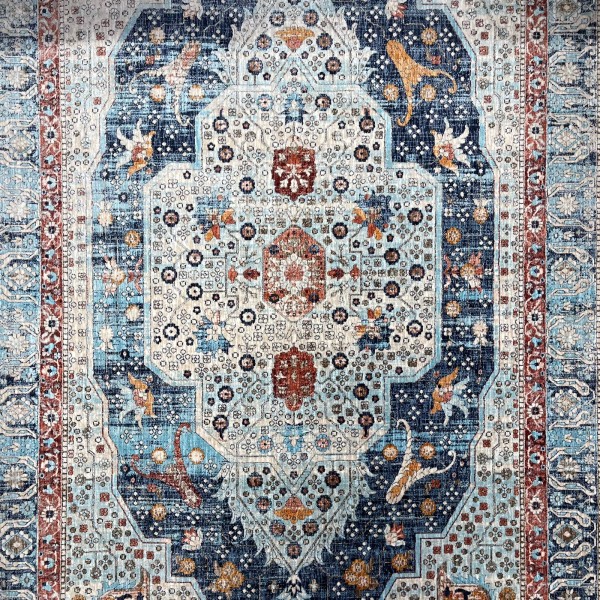 Turkish Bohemian RADA Rug KP81B CREAM Dark BLUE Size 100*200