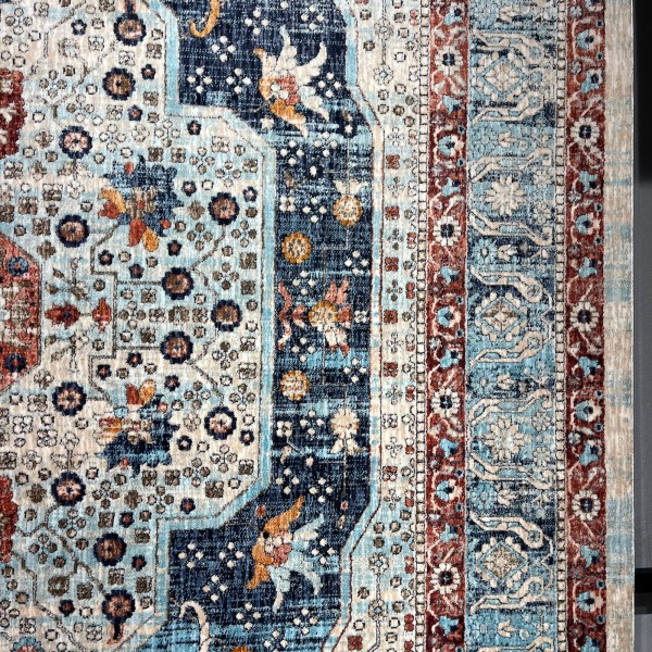 Turkish Bohemian RADA Rug KP81B CREAM Dark BLUE Size 100*200