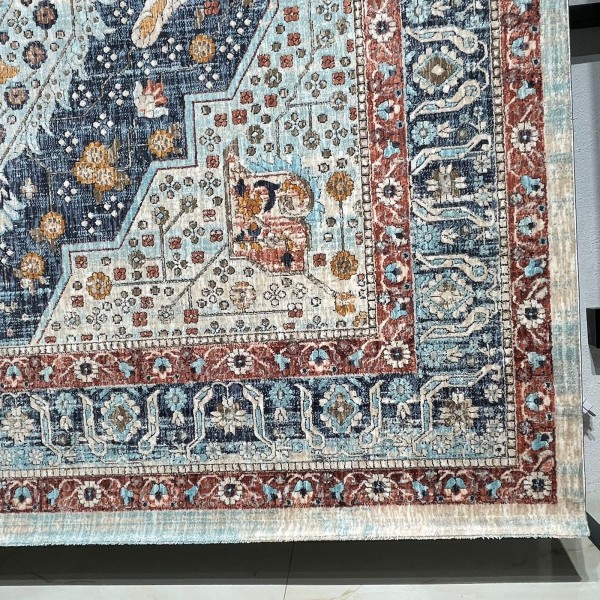 Turkish Bohemian RADA Rug KP81B CREAM Dark BLUE Size 100*200