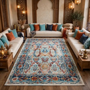 Turkish Bohemian RADA Rug KP86B CREAM TURQUOiS Size 80*150