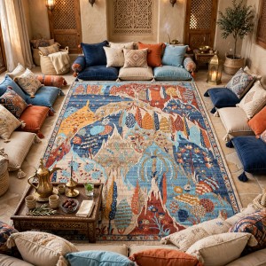 Turkish Bohemian RADA Rug KR91A CREAM Dark Blue Size 250*350