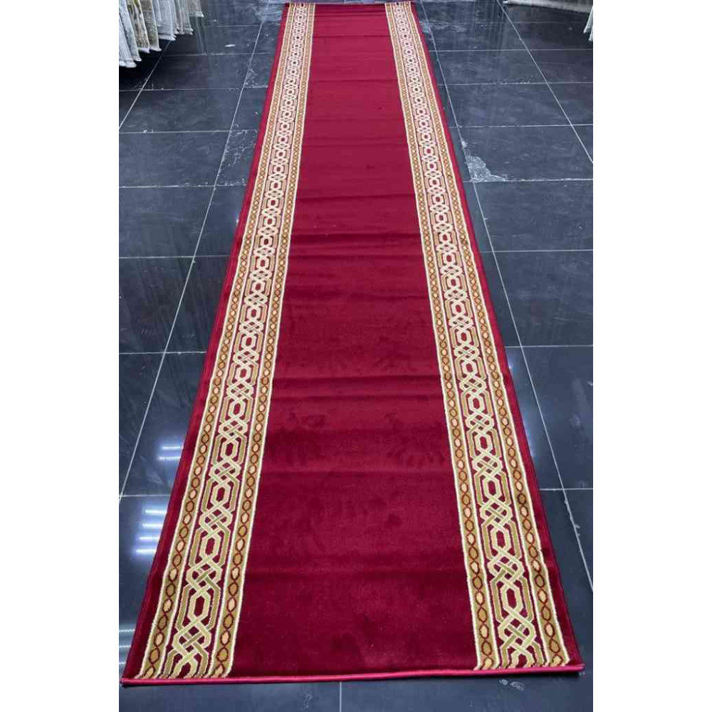 ممر ملكي رسمي اكريليك خيط مبروم فرش درج برواز لون احمر عرض 125 سم