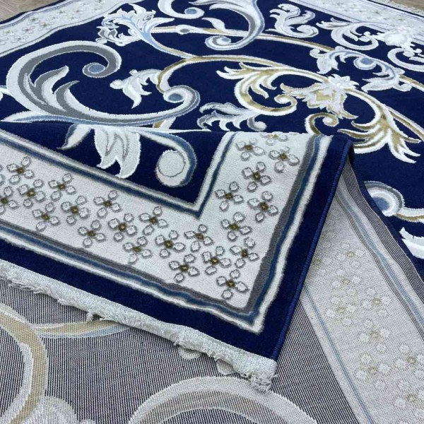 Taj Iranian Turkish Engraving Oriental Rug 36023A Navy 400x500