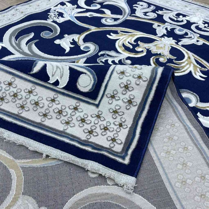 سجاد شرقي تاج نقش ايراني تركي 36023A كحلي مقاس 200*300