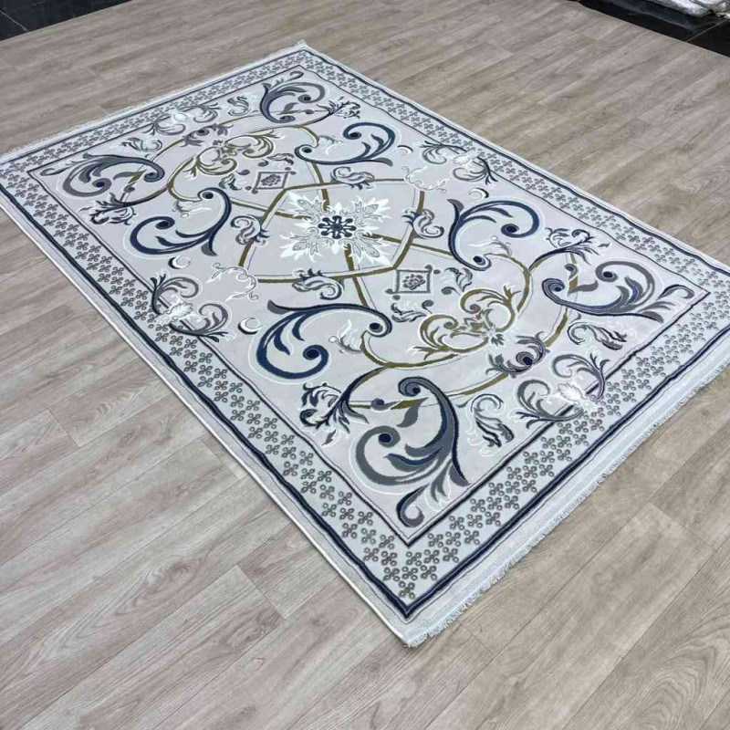 Taj Iranian Turkish Engraving Oriental Rug 36023A Sky Light grey 100x200
