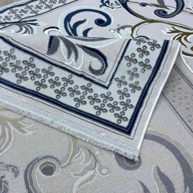 Taj Iranian Turkish Engraving Oriental Rug 36023A Sky Light grey 100x200