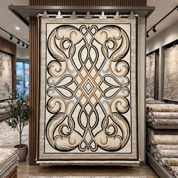 Turkish rug Wardah French pattern AL194A CREAM ANTHRACT size 50*80