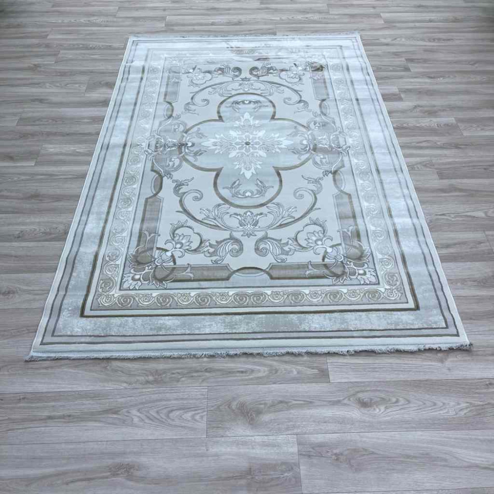 سجاد تركي سيرينتي نشقه ايراني 36235 كريم رمادي فاتح مقاس 100*400