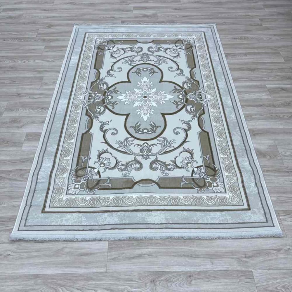 سجاد تركي سيرينتي نشقه ايراني 36235 كريم رمادي فاتح مقاس 100*400