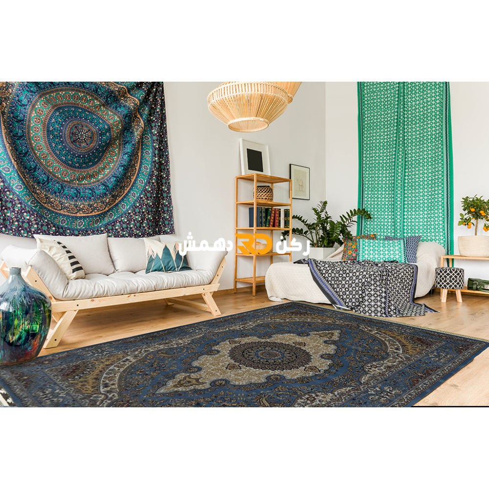 سجاد تركي الفخامة صوف اكرليك خيط مبروم  36963 لون سماوي مقاس 400*600