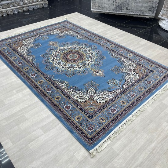 Turkish diamond carpet first class classic thick wool 38684A cyan size 250*350