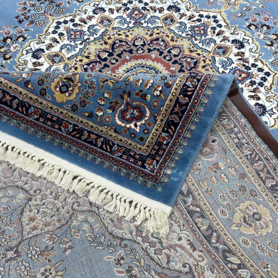 Turkish diamond carpet first class classic thick wool 38684A cyan size 100*200