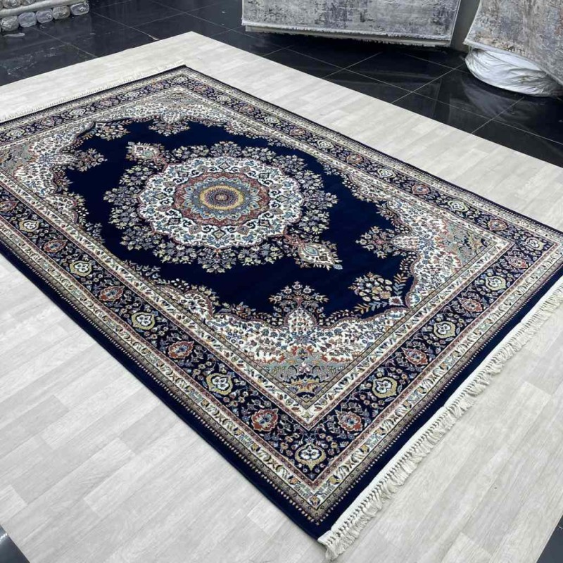 سجاد تركي الماس صوف درجه اولا كلاسيك سميك 38684A كحلي مقاس 400*500