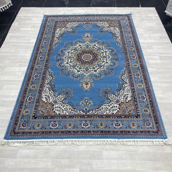 Turkish diamond carpet first class classic thick wool 38684A cyan size 100*300