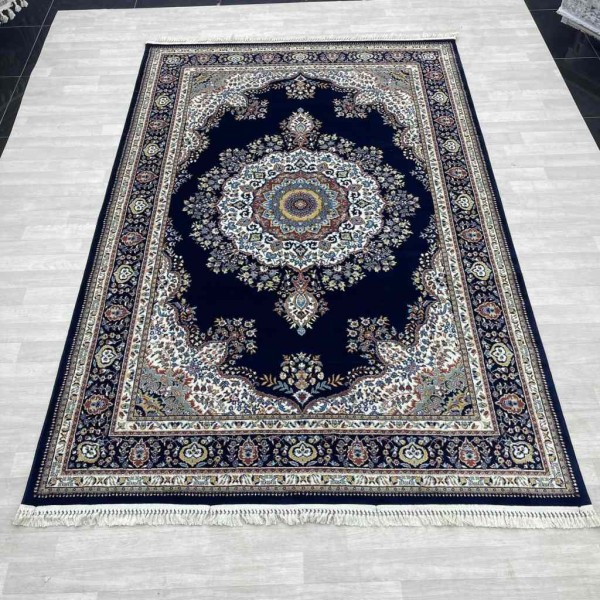 سجاد تركي الماس صوف درجه اولا كلاسيك سميك 38684A كحلي مقاس 150*230