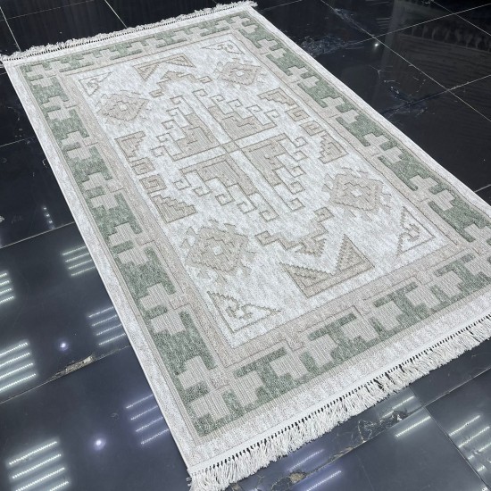 Turkish Burlap Rug Oakville OH363A Green Cream Size 80*150