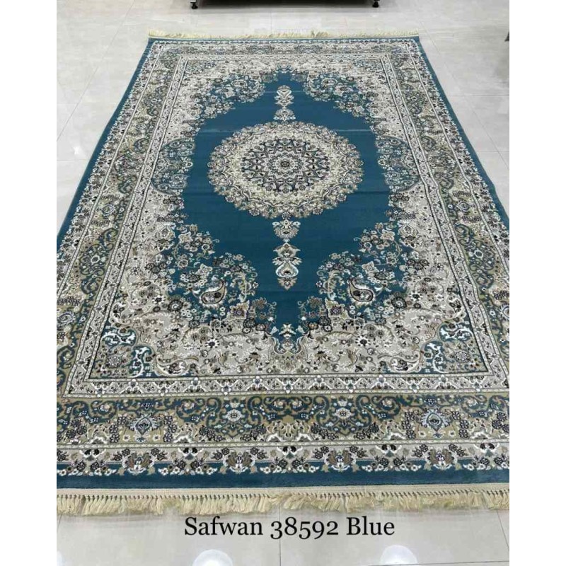 Safwan Classic Thick Soft Turkish Carpet 38592 Blue Size 100*400