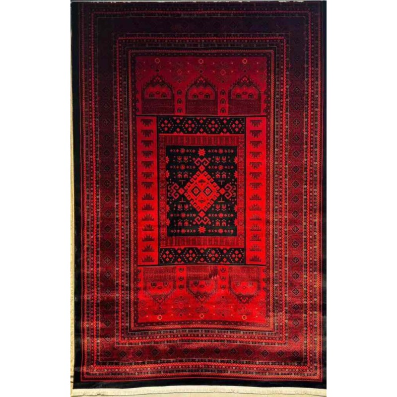 Turkish Samarqand Afghan Pattern Carpet 40294B Red Size 100*200