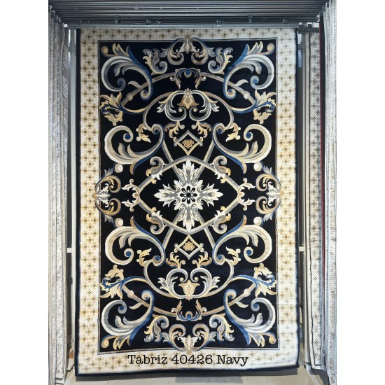 Turkish Tabriz Oriental Carpet 40426 navy Size 100*400 Turkish Tabriz Oriental Carpet 40426 navy Size 100*400