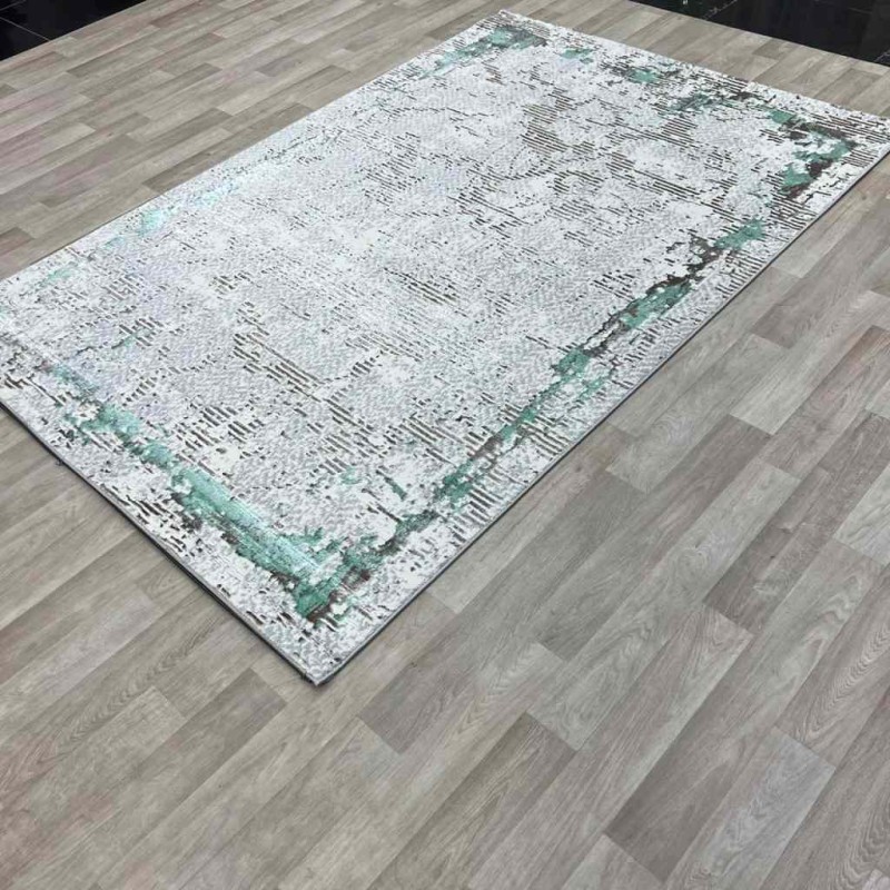 سجاد الماس تركي مودرن 35023D كريم تركواز 150*220