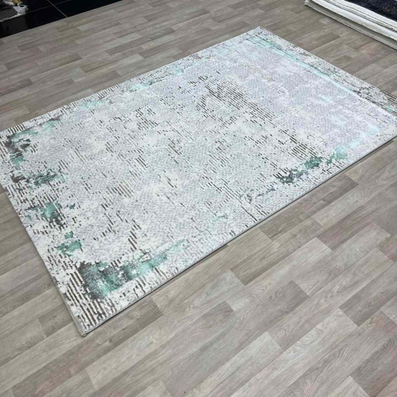 سجاد الماس تركي مودرن 35023D كريم تركواز 150*220
