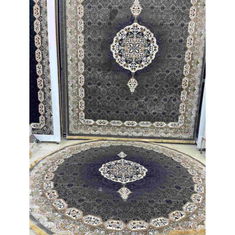 سجاد تركي كاشان دائري 1019A رصاصي مقاس 300*300