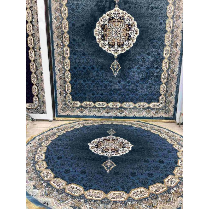 سجاد تركي كاشان دائري 1019A سماوي مقاس 150*150